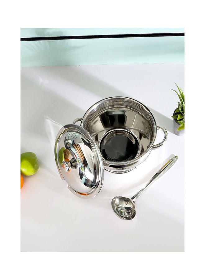 23 CM Kenzo Soup Tourien With Ladle- RF11578| Perfect for Serving Soups Stews Etc| Includes a Lid Kitchen Use Versatile And Strong Stainless Steel Construction| Silver Silver 23cm