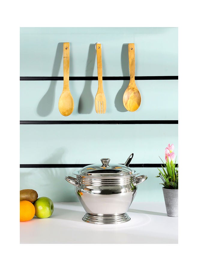 23 CM Kenzo Soup Tourien With Ladle- RF11578| Perfect for Serving Soups Stews Etc| Includes a Lid Kitchen Use Versatile And Strong Stainless Steel Construction| Silver Silver 23cm