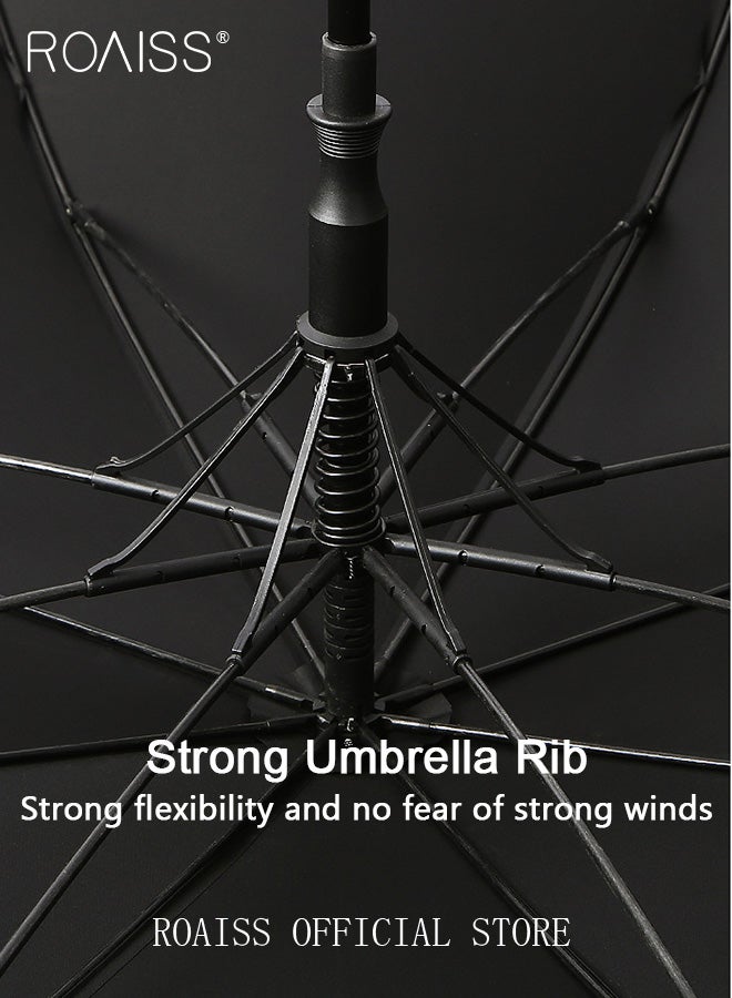 Unisex Multi Functional Semi Automatic Long Handle Umbrella with Wooden Shaft Windproof Reinforced Dual Person Business Style 8 Rib Large Canopy Semi Automatic Umbrella for Rain or Shine UPF50