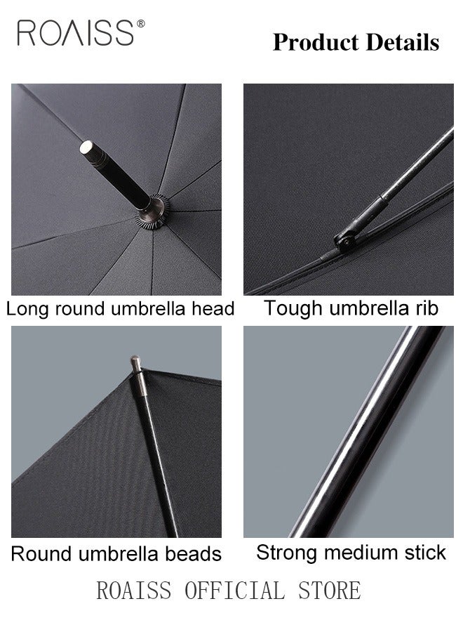 Unisex Multi Functional Semi Automatic Long Handle Umbrella with Wooden Shaft Windproof Reinforced Dual Person Business Style 8 Rib Large Canopy Semi Automatic Umbrella for Rain or Shine UPF50