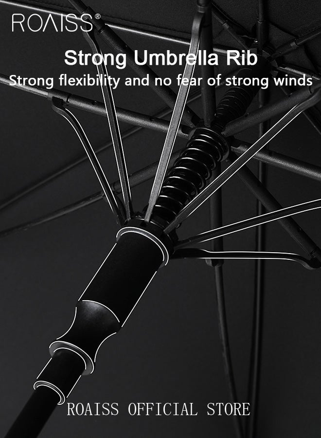 Unisex Multi Functional Semi Automatic Long Handle Umbrella with Wooden Shaft Windproof Reinforced Dual Person Business Style 8 Rib Large Canopy Bent Handle Umbrella for Rain or Shine UPF50