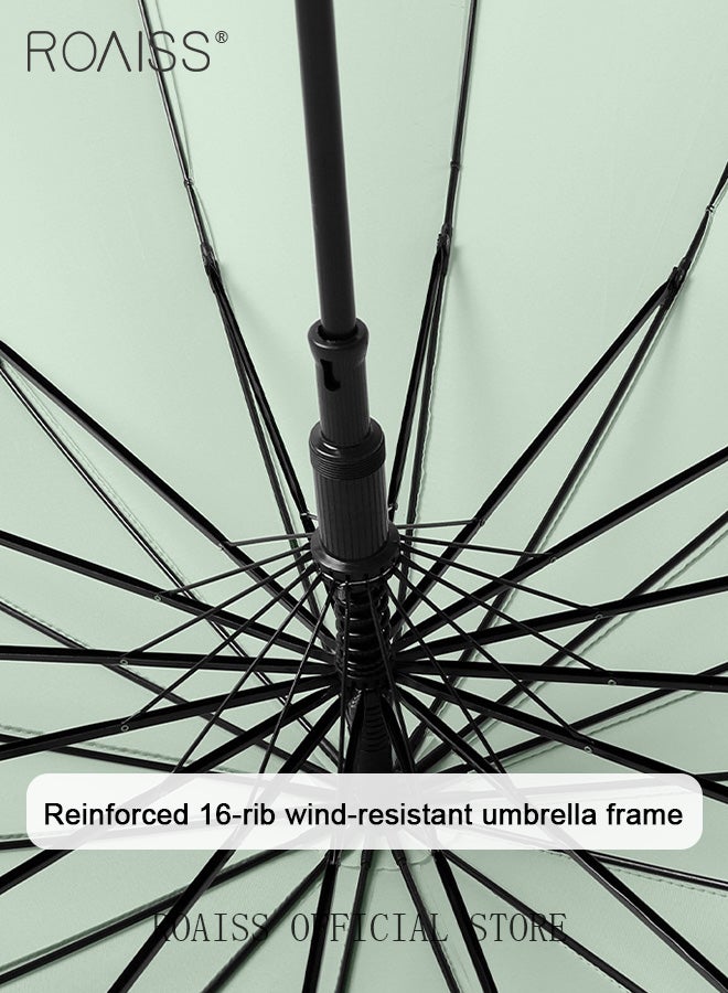 Unisex Multifunctional Long Handle Umbrella with High Density Canopy and Reinforced Fiberglass Ribs for Wind and Rain Protection Curved Hook Wooden Handle for Easy Grip 16 Rib Design for Rain and Sun