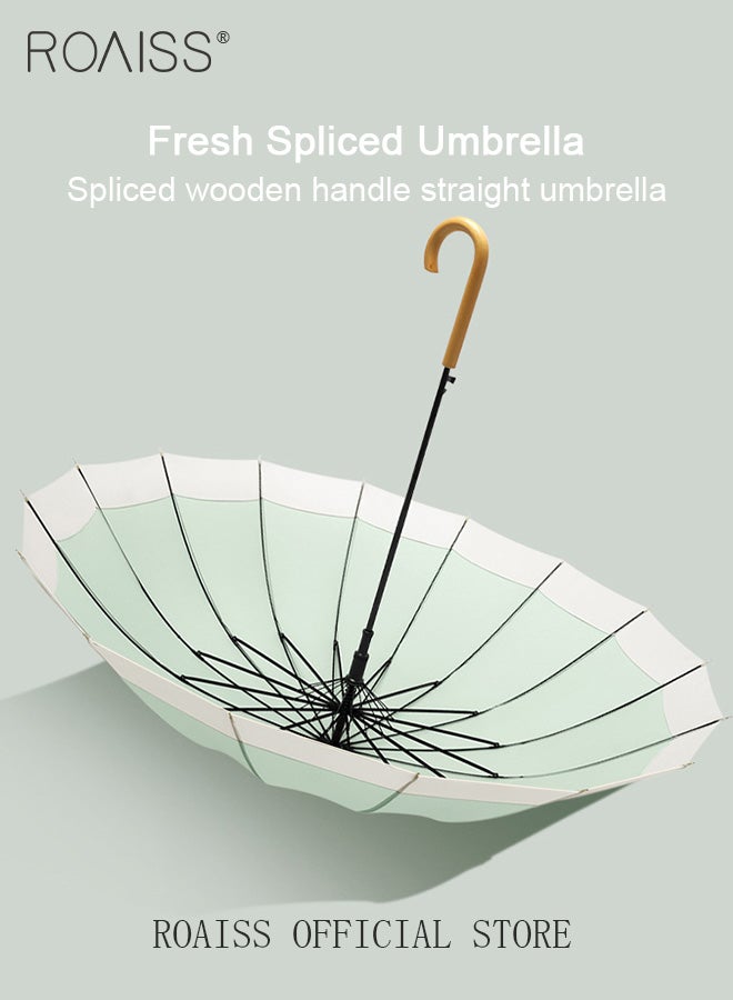 Unisex Multifunctional Long Handle Umbrella with High Density Canopy and Reinforced Fiberglass Ribs for Wind and Rain Protection Curved Hook Wooden Handle for Easy Grip 16 Rib Design for Rain and Sun