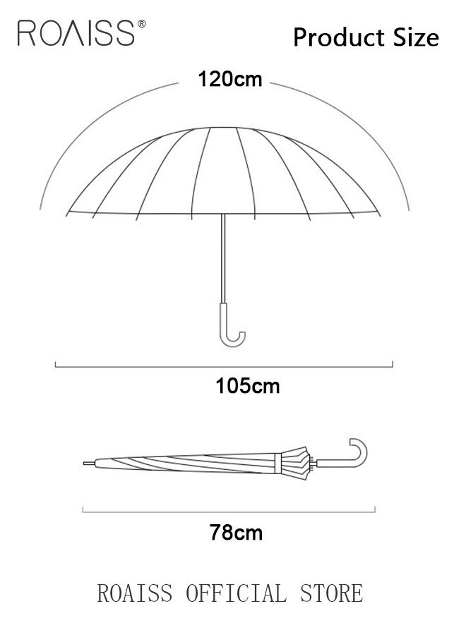 Unisex Multifunctional Long Handle Umbrella with High Density Canopy and Reinforced Fiberglass Ribs for Wind and Rain Protection Curved Hook Wooden Handle for Easy Grip 16 Rib Design for Rain and Sun