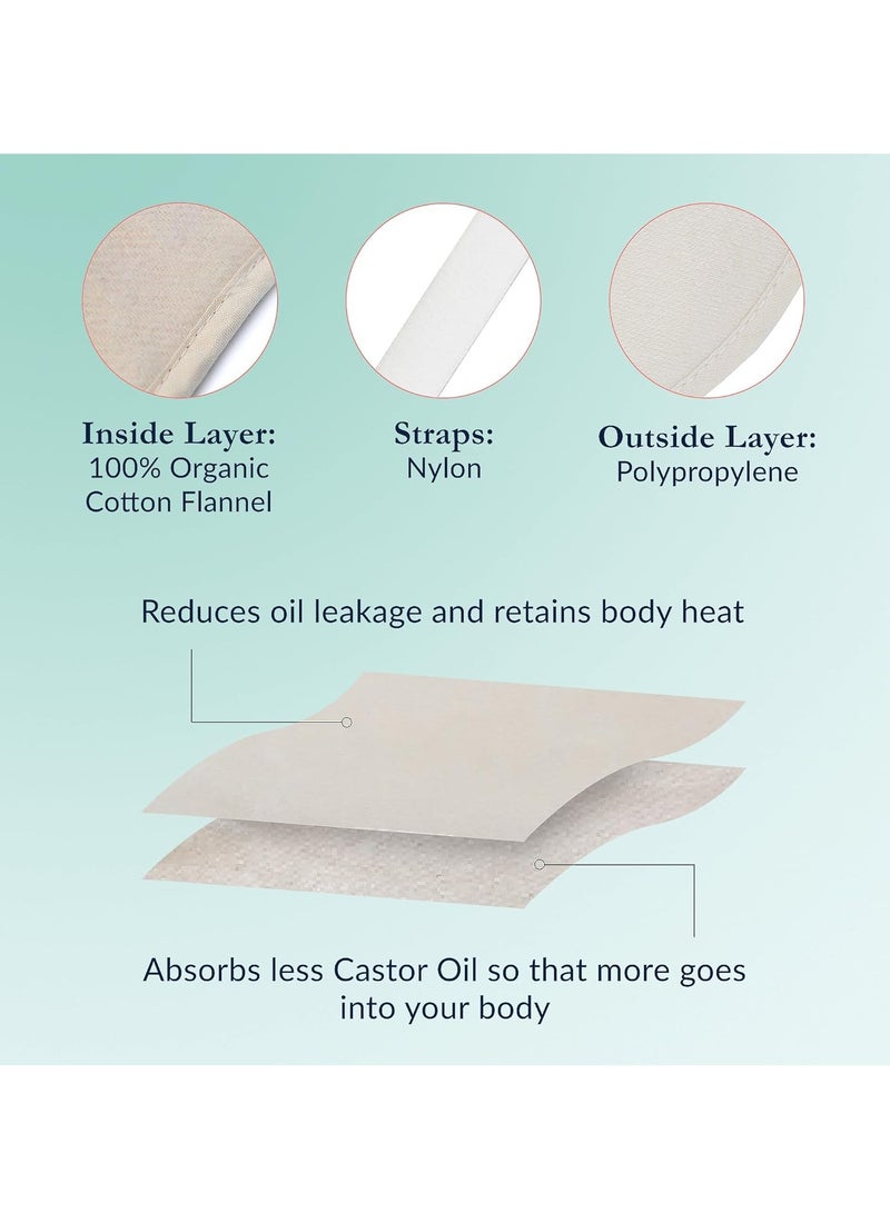 Castor Oil Pack for Liver by Queen of the Thrones® - Heatless, Less-Mess, Reusable (compress) - Organic Cotton Flannel, Soft Straps & Naturopathic Doctor Designed (Castor Oil sold separately)