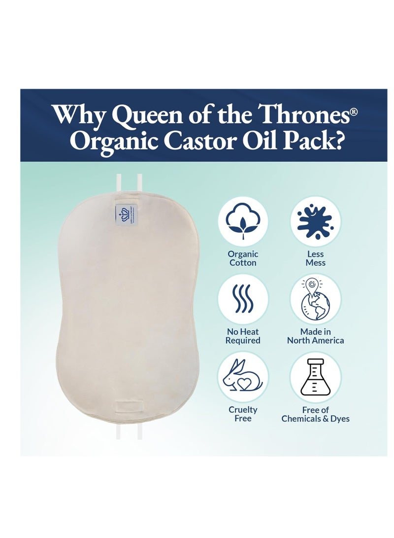 Castor Oil Pack for Liver by Queen of the Thrones® - Heatless, Less-Mess, Reusable (compress) - Organic Cotton Flannel, Soft Straps & Naturopathic Doctor Designed (Castor Oil sold separately)