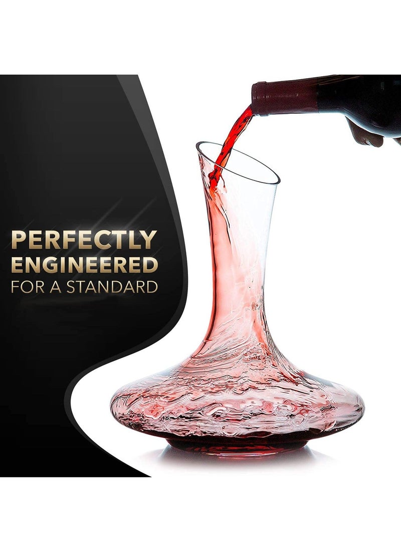 Wine Decanter, Hand Blown Lead Free Crystal Wine Carafe, Large 1800 ml Capacity, Red Wine Aerator and Breather, Glass Wine Pitcher Set