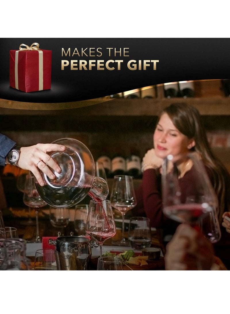 Wine Decanter, Hand Blown Lead Free Crystal Wine Carafe, Large 1800 ml Capacity, Red Wine Aerator and Breather, Glass Wine Pitcher Set