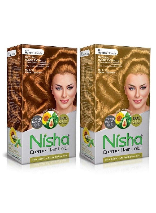 Nisha Creme Hair Color Combo Pack Golden Blonde & Honey Blonde Rich Bright Long Lasting Shine Hair Colour (60Gm + 90Ml + 18Ml Nisha Conditioner) …