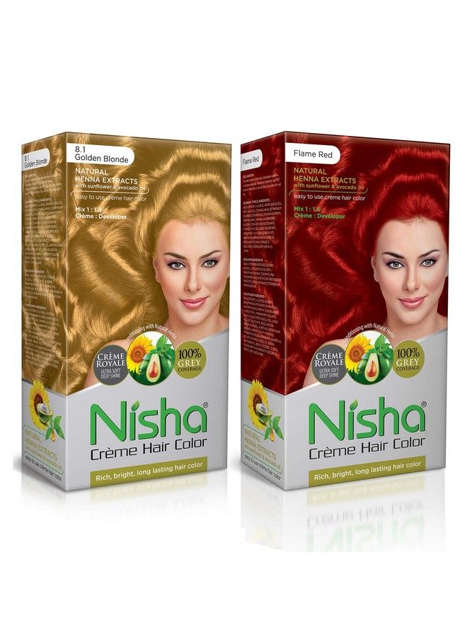 Creme Hair Color Combo Pack Golden Blonde & Flame Red Rich Bright Long Lasting Shine Hair Colour (60Gm + 90Ml + 18Ml Conditioner) …