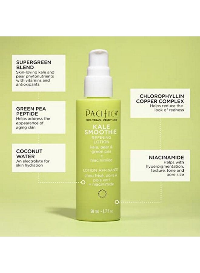 Beauty | Kale Smoothie Refining Lotion | Face Moisturizer Serum | Assists Redness Pores Textures Tone | Supergreens Kale Aloe Niacinamide Green Pea Vitamin C E | Hydration | Vegan