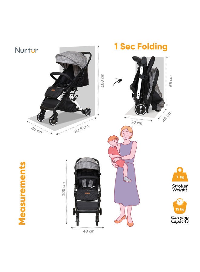 Compact Foldable Design Travel Stroller With Storage Basket, Detachable Bumper, 5 Point Safety Harness, 0 To 36 Months