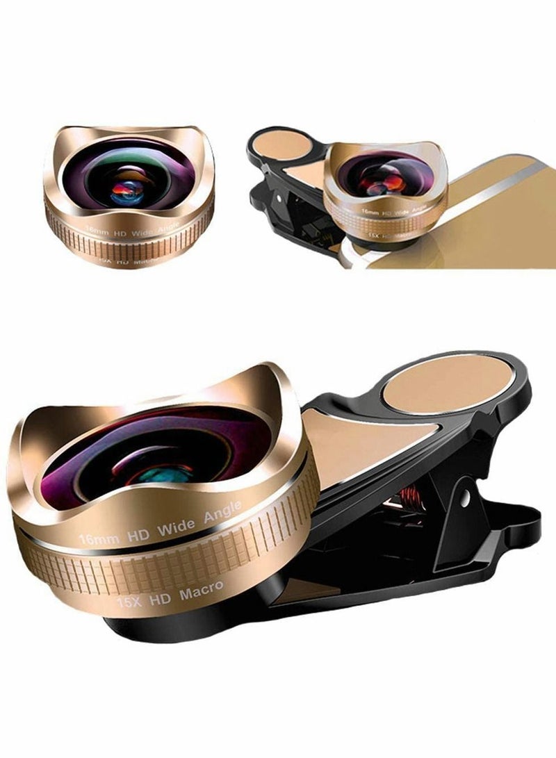 Phone Camera Lens,Clip on Cell Lens Kit Compatible with Most Phones,Most Smartphones, 4K HD 2 in 1 120° Wide Angle Lens, 15X Macro No Distortion