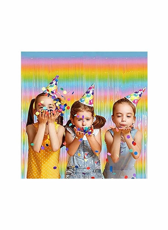 Rainbow Foil Fringe Curtain, 2PCS 3.28FT x 6.56FT Metallic Tinsel Door Curtains Photo Booth Backdrop