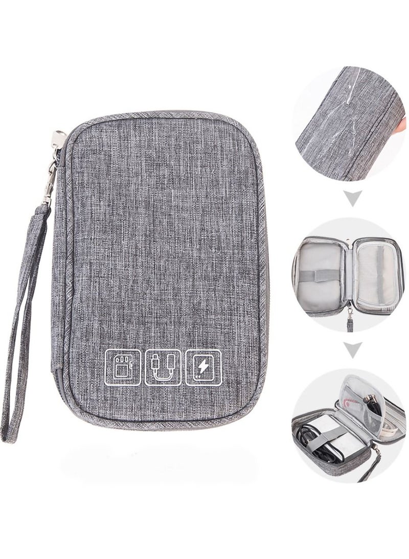 Electronic Accessories Storage Bag Small Portable Travel Cable All-in-One Organizer for Power Cords, Chargers, Hard Drives, Headphones, USB, SD Cards, and More (Grey)