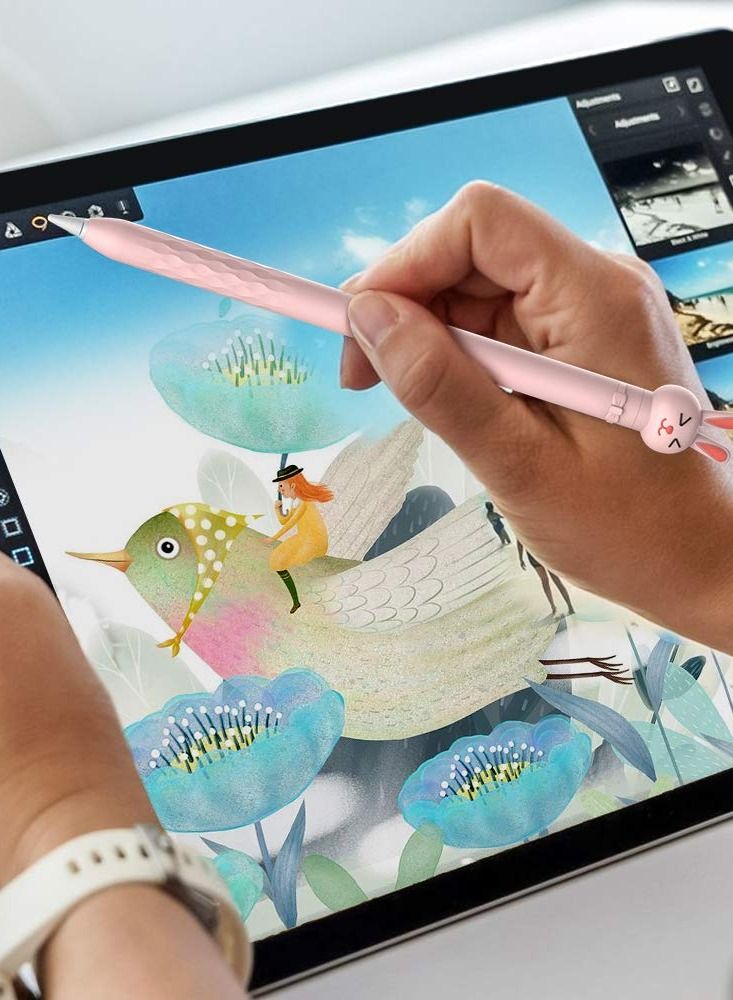 Case for 1st Generation Apple Pencil, Cute Cartoon Rabbit Soft Silicone Accessory Ultra light Pen Protective Grip Anti-slip and Anti-drop Capacitive