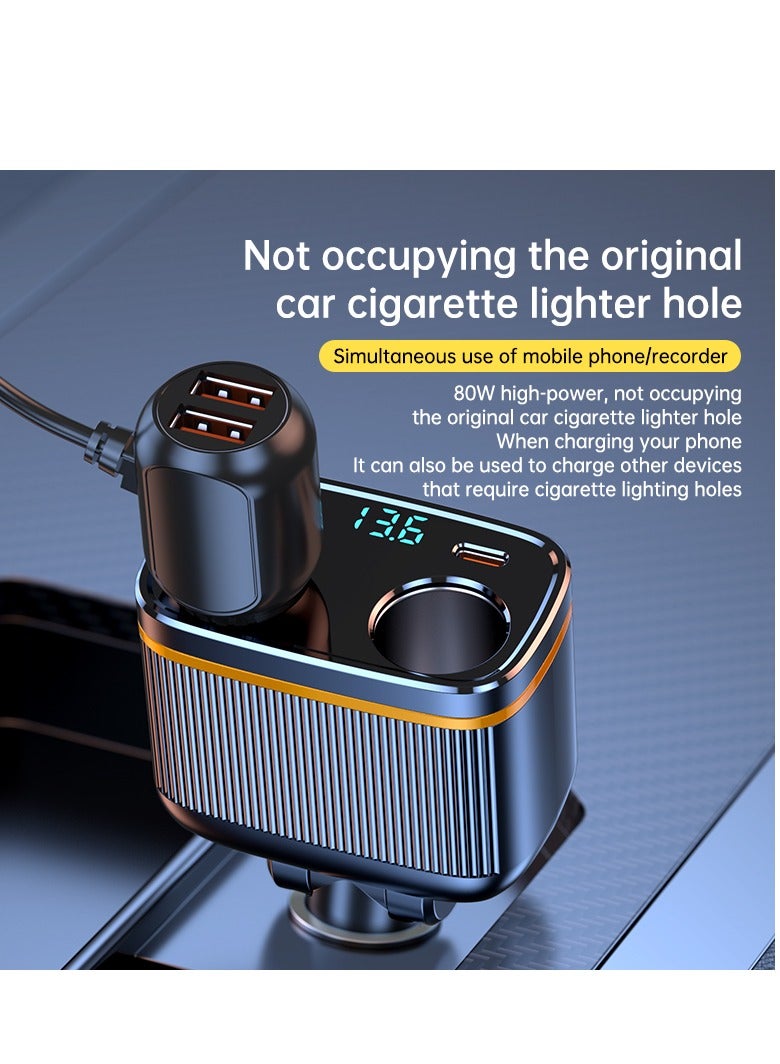 C27 Car Charger 2-Socket Cigarette Lighter Splitter Adapter 145W Dual USB C 12V/24V 45W PD Fast Charging LED Voltage Display