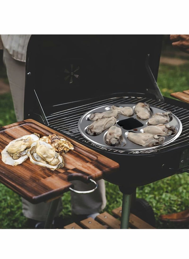 Oyster Plate, Stainless Steel 3Pcs Grill Pan Serving Trays, 8 Slots Pan, Shell Shaped Tray for Oysters, Sauce and Lemons, Home Restaurant (9.8 Inch)