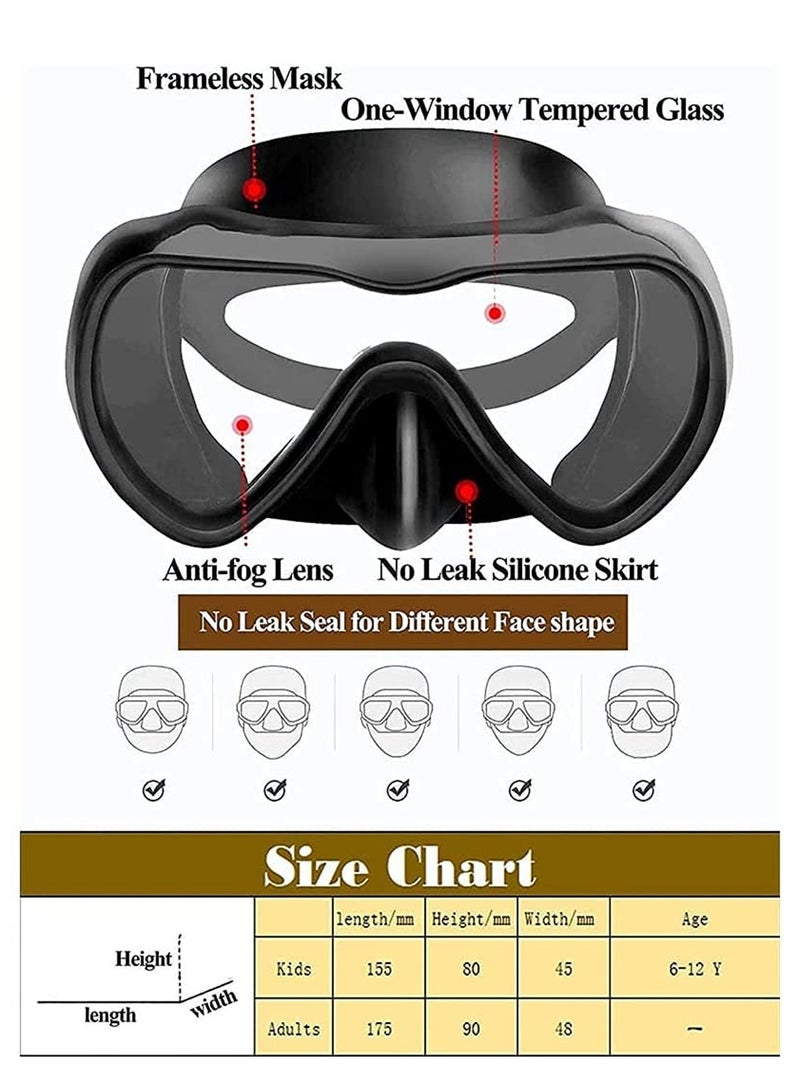 Diving Mask Snorkeling Mask with Latest Dry Top Breathing System Fold 180°Panoramic Diving Snorkeling Goggles Tempered Glass Anti-Fog Anti-Leak Snorkeling Gear for Adults and Youth