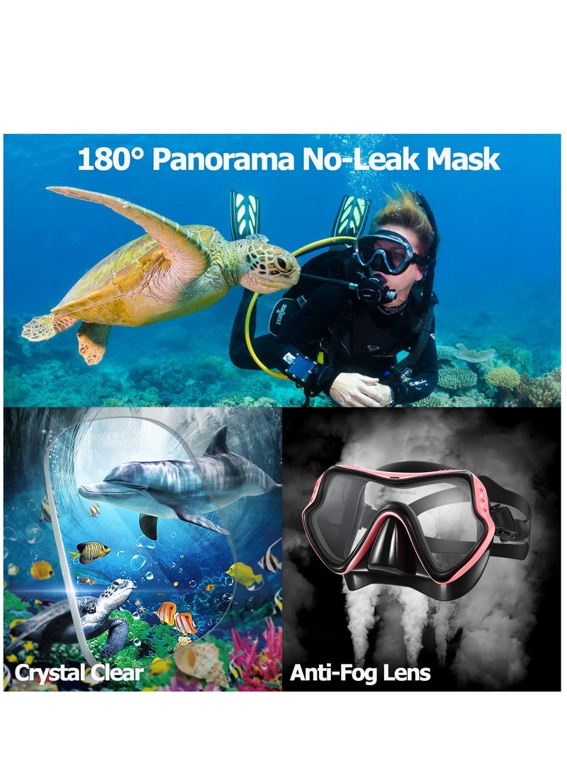 Snorkel Mask Set Snorkeling Gear For Adults Dry Snorkel 180 Degree Seaview Anti Fog Goggles with Mesh Bag Scuba Diving Swimming Training Equipment Men Women