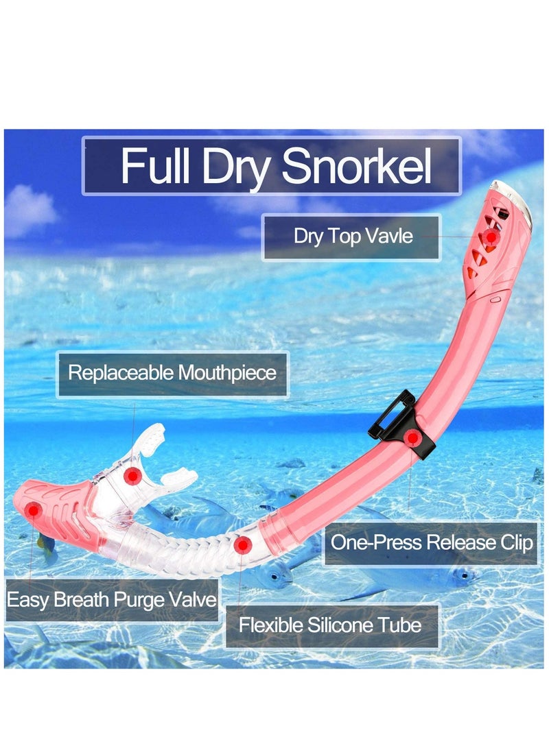 Snorkel Mask Set Snorkeling Gear For Adults Dry Snorkel 180 Degree Seaview Anti Fog Goggles with Mesh Bag Scuba Diving Swimming Training Equipment Men Women