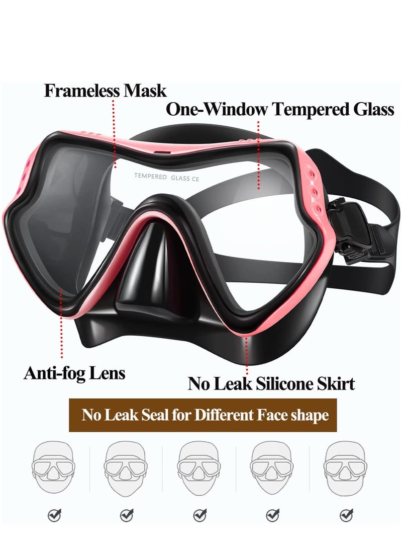 Snorkel Mask Set Snorkeling Gear For Adults Dry Snorkel 180 Degree Seaview Anti Fog Goggles with Mesh Bag Scuba Diving Swimming Training Equipment Men Women