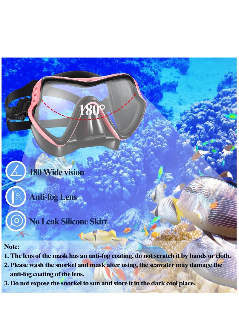 Snorkel Mask Set Snorkeling Gear For Adults Dry Snorkel 180 Degree Seaview Anti Fog Goggles with Mesh Bag Scuba Diving Swimming Training Equipment Men Women