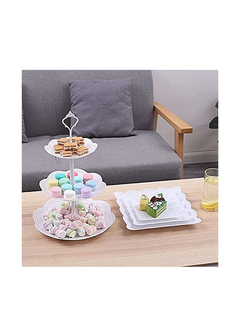 3 Tier Cupcake Stand, Plastic Tiered Serving Dessert Fruit Snack Tower Tray for Wedding Home Birthday Tea Party Baby Shower