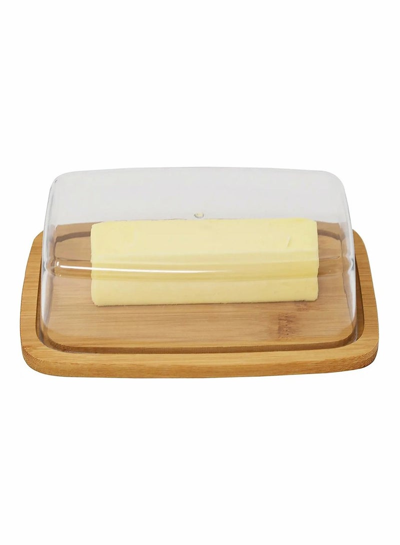 Bamboo Butter Dish With Dome Lid, Covered Holder for Countertop, Airtight Container with Cover, Keeper Storage Perfect West, East Coast Butter, Dishwasher Safe