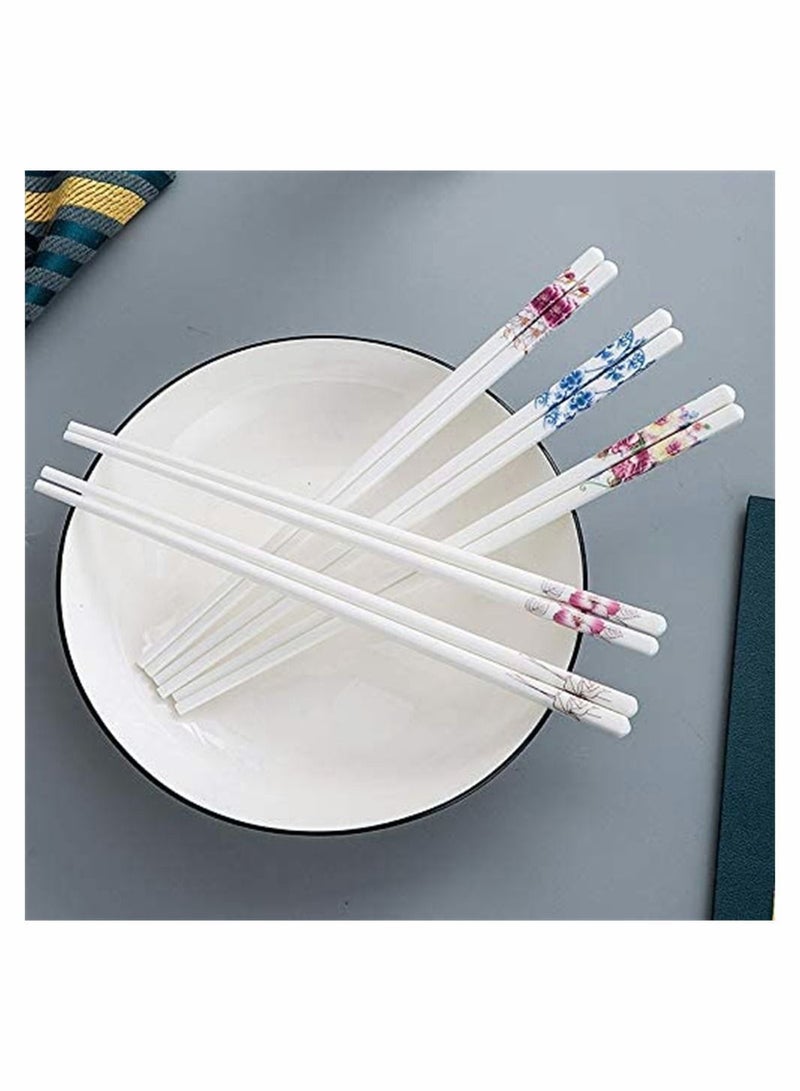 5 Pairs Porcelain Chopsticks - Reusable Dishwasher Safe, 9 1/2 Inches (Peacock blue)