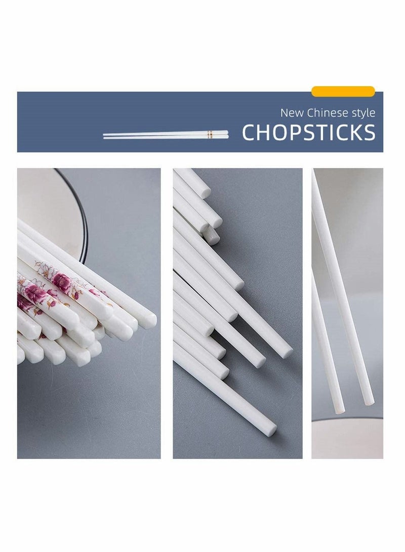 5 Pairs Porcelain Chopsticks - Reusable Dishwasher Safe, 9 1/2 Inches (Peacock blue)