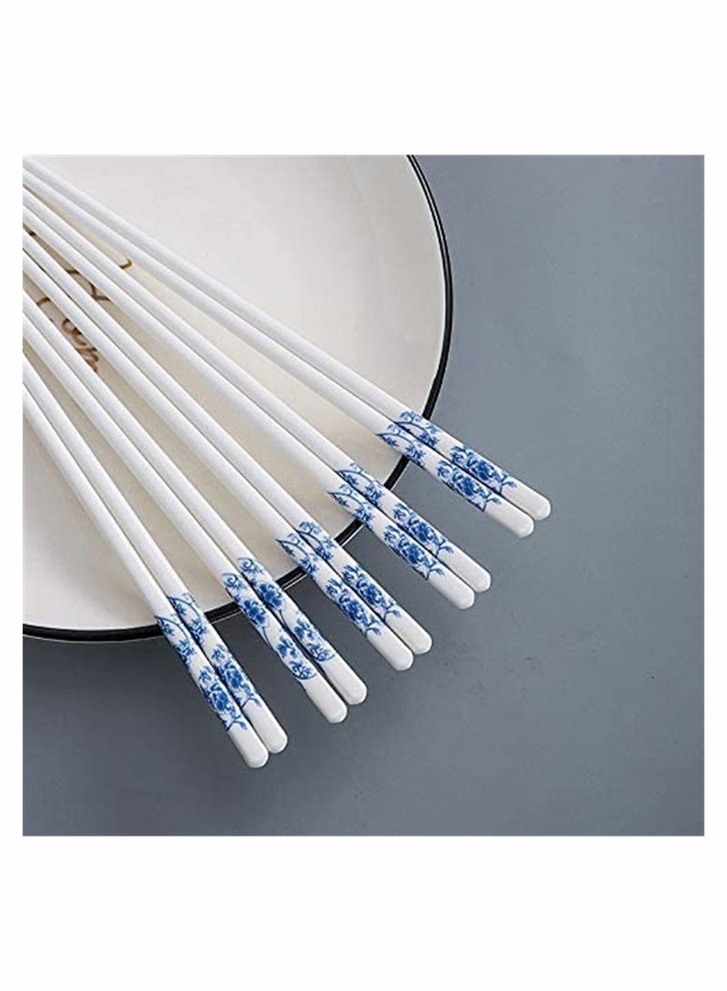 5 Pairs Porcelain Chopsticks - Reusable Dishwasher Safe, 9 1/2 Inches (Peacock blue)