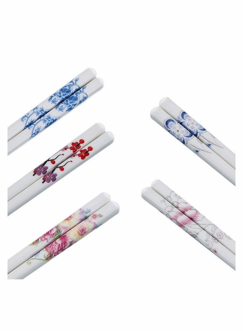 5 Pairs Porcelain Chopsticks - Reusable Dishwasher Safe, 9 1/2 Inches (Peacock blue)