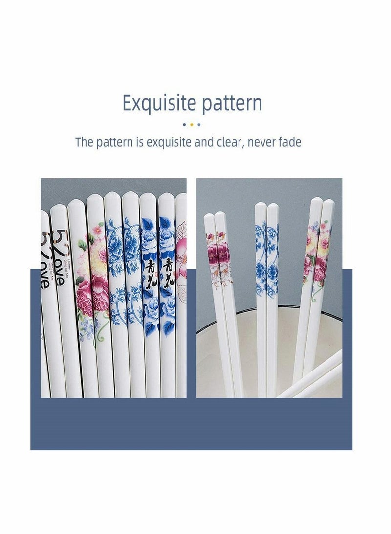 5 Pairs Porcelain Chopsticks - Reusable Dishwasher Safe, 9 1/2 Inches (Peacock blue)