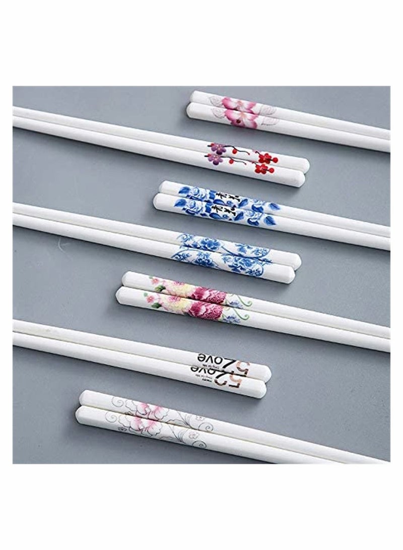 5 Pairs Porcelain Chopsticks - Reusable Dishwasher Safe, 9 1/2 Inches (Peacock blue)