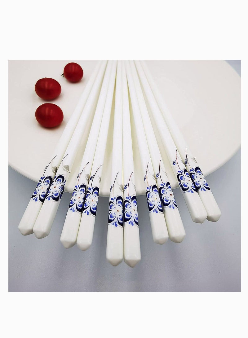 Ceramic Chopsticks Set of 5, Porcelain Chopsticks, Cute Chinese Easy to Clean, Great Replacement Plastic/Wooden Reusable Dishwasher Safe, 9.7Inch