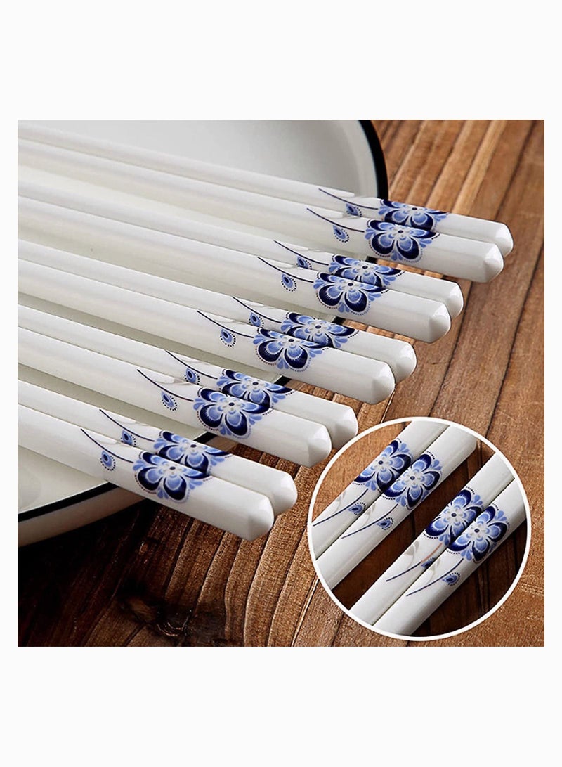 Ceramic Chopsticks Set of 5, Porcelain Chopsticks, Cute Chinese Easy to Clean, Great Replacement Plastic/Wooden Reusable Dishwasher Safe, 9.7Inch