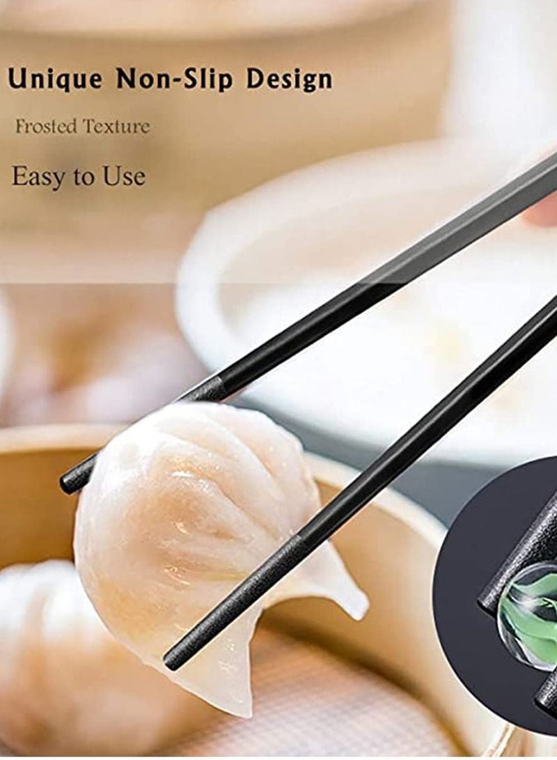 10 Pairs Reusable Chopsticks Dishwasher Safe, Fiberglass Chop Sticks Multipack Metal Japanese Korean for Food, BPA-Free, Gift, Smooth Touch, Black and Gold