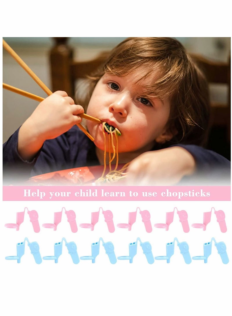 12 Pcs Reusable Chopstick Helpers Training Chopsticks Connector Plastic Helper for Adults Kids Beginner Trainers (Pink, Blue)