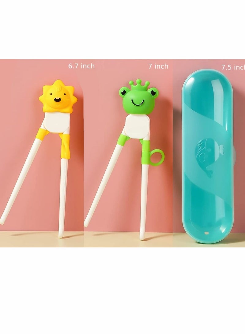 Training Chopsticks for Kids, 2 Pcs Kids Learning Chopsticks, Cute with Dinosaur Head, Non-slippery Indented Tips and Adjustable Finger Holders, Easy to Use Clean