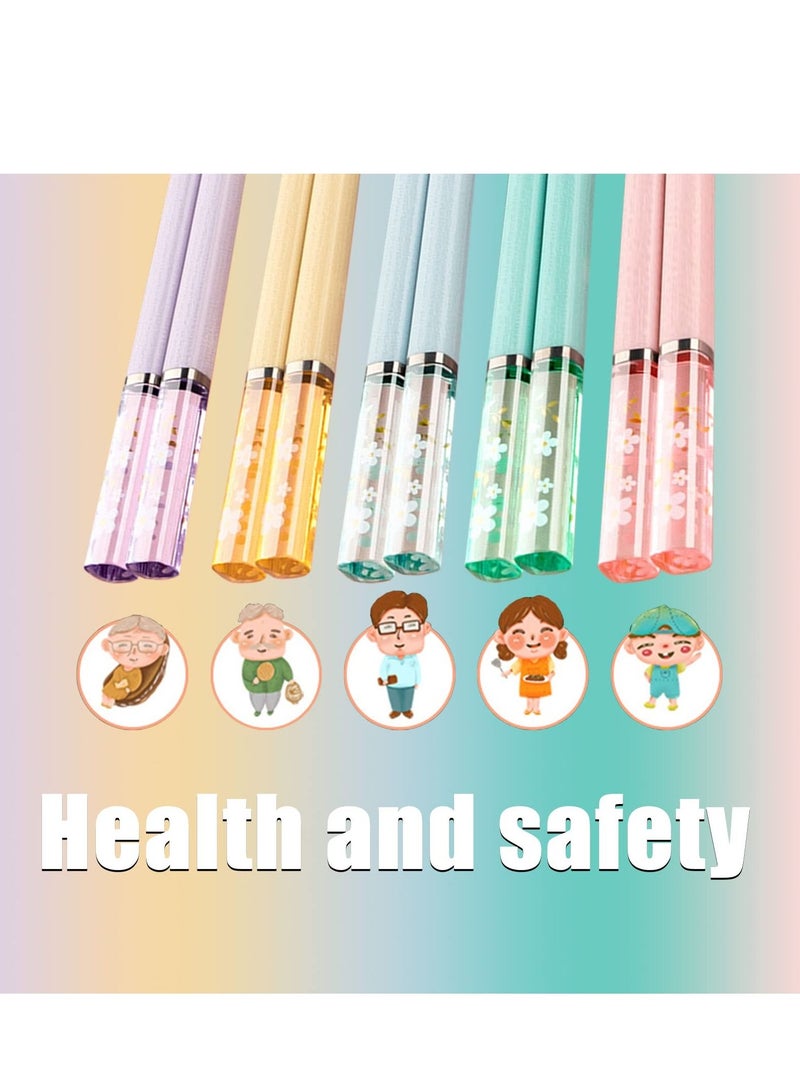 Reusable Chopsticks, 5 Pairs Chopsticks Fiberglass Chop Sticks Dishwasher Safe Non-Slip 9.5 Inches Sakura Amber Japanese Chinese Style Colourful Chopstick Family Multipack