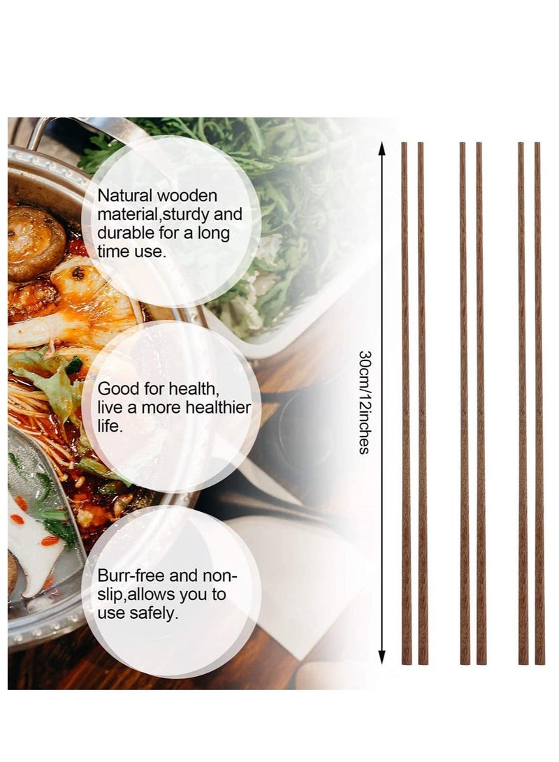 10 Pairs Long Wooden Chopstick Cooking Chopsticks Extra Noodle Hot Pot Chinese Style Natural Frying for Cooking, 12 Inch