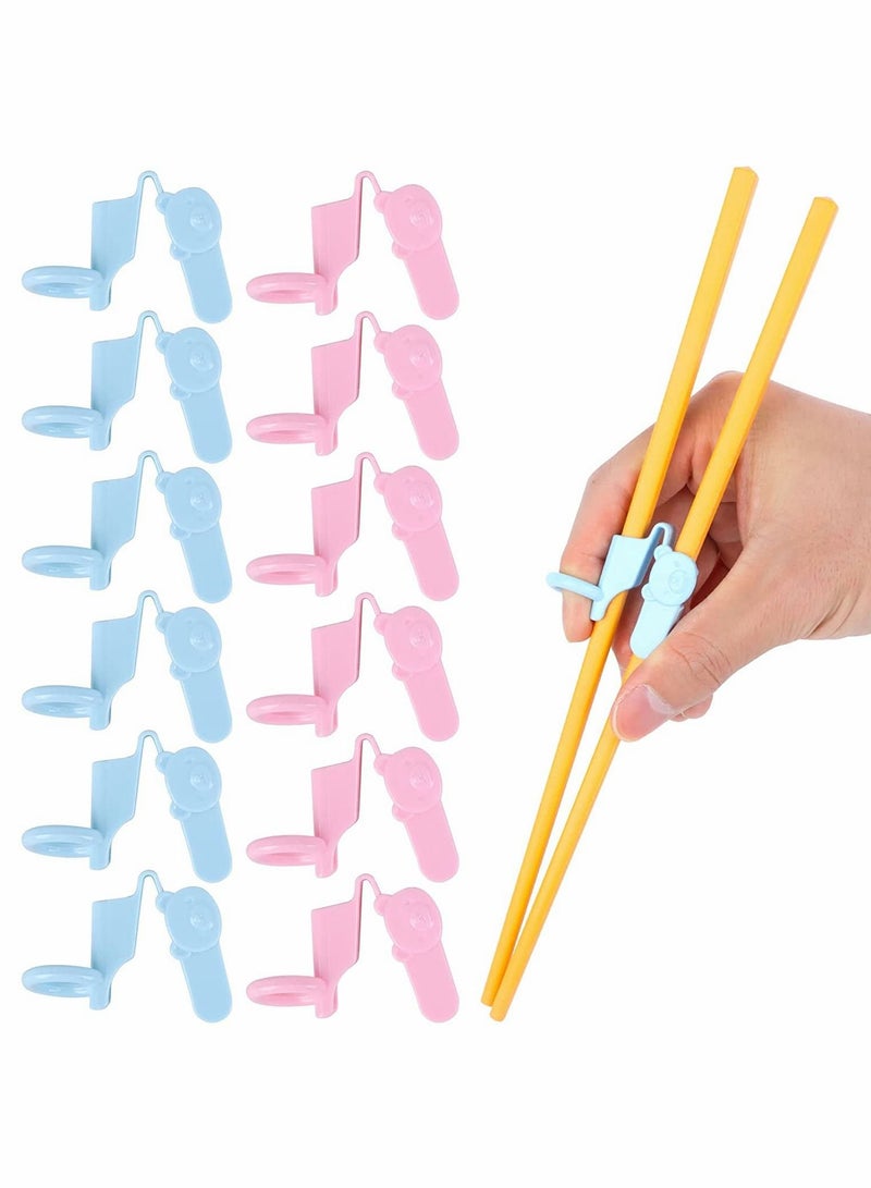 12 Pcs Reusable Chopstick Helpers Training Chopsticks Connector Plastic Helper for Adults Kids Beginner Trainers (Pink, Blue)