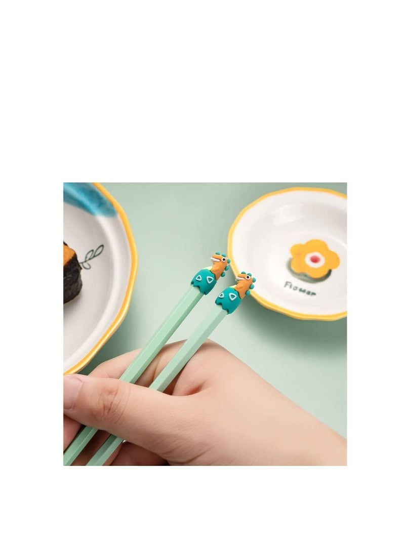 Chopsticks for Kids, 3 Pairs Kids Students Lightweight Chopstick, Cute with Dinosaur Head, Non-Slippery Indented Tips, Easy to Use and Clean, 8.1