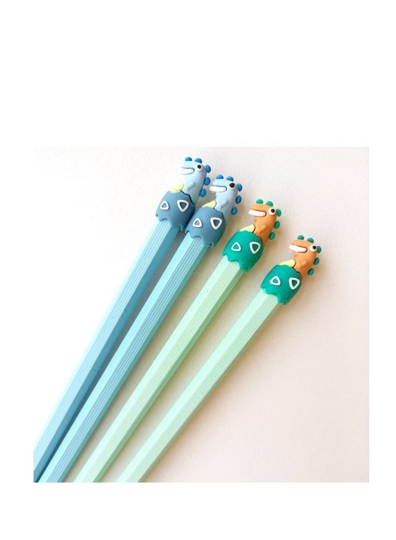 Chopsticks for Kids, 3 Pairs Kids Students Lightweight Chopstick, Cute with Dinosaur Head, Non-Slippery Indented Tips, Easy to Use and Clean, 8.1