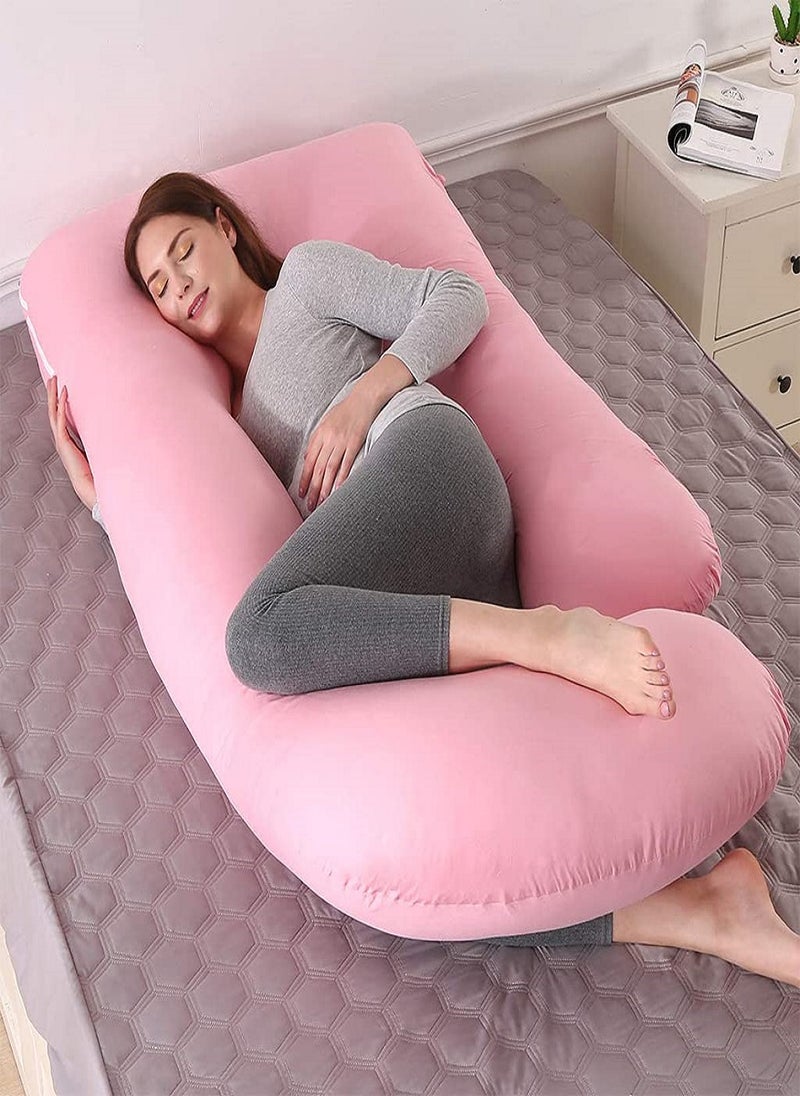 B Shaped Maternity Pillow With Removable and Washable Soft Velvet Cover Pink 130x70cm