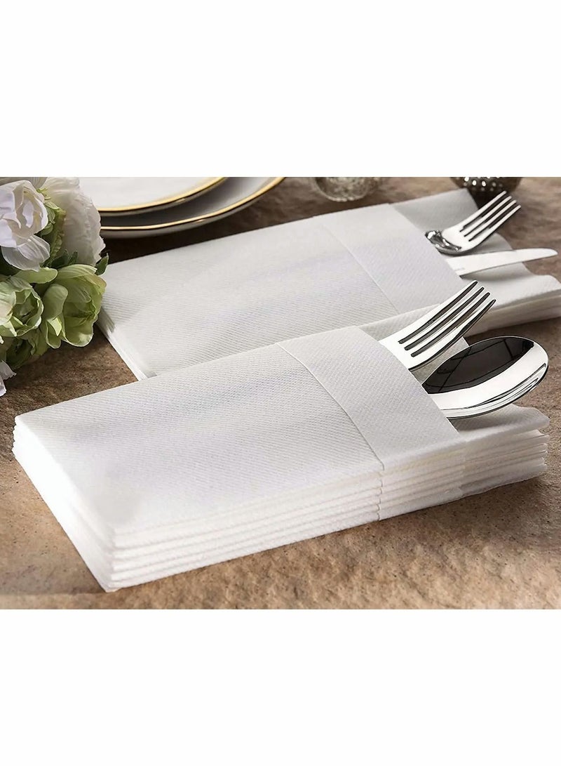 Disposable Cloth Like Napkins, Built-in Flatware Pocket, Wedding Party Linen Feel White Napkin, Prefolded for Silverware,50 Count