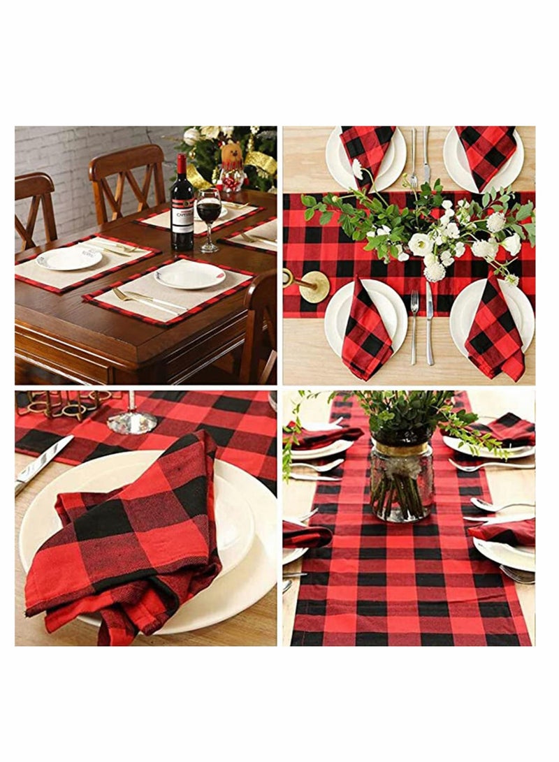 Cotton Dinner Napkins 3 Pack, Red Plaid Oversized Napkin, for Holidays and Family Gatherings, Soft Absorbent, Reusable Kitchen Towels Drying, Cleaning, Cooking, Baking (20x20