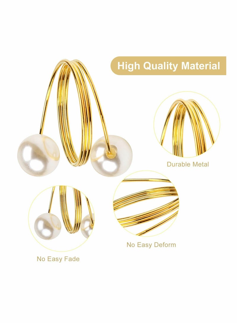 Set of 12 Gold Pearl Napkin Rings, Upgrade Sturdy Metal Rings Holder Design Ring for Wedding Dinning Table Decoration Setting