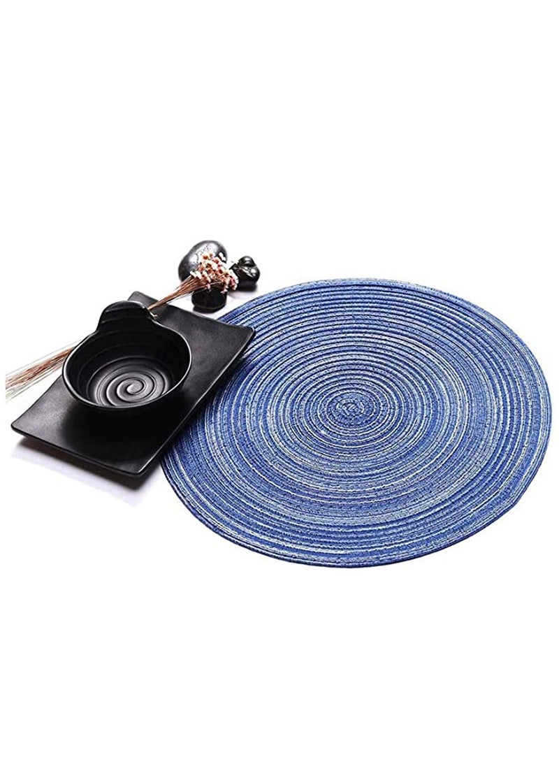 Round Braided Placemats Set of 4, Woven Heat Resistant Washable Kitchen Table Mats with 4 Coasters for Dining Home Wedding Outdoor Party